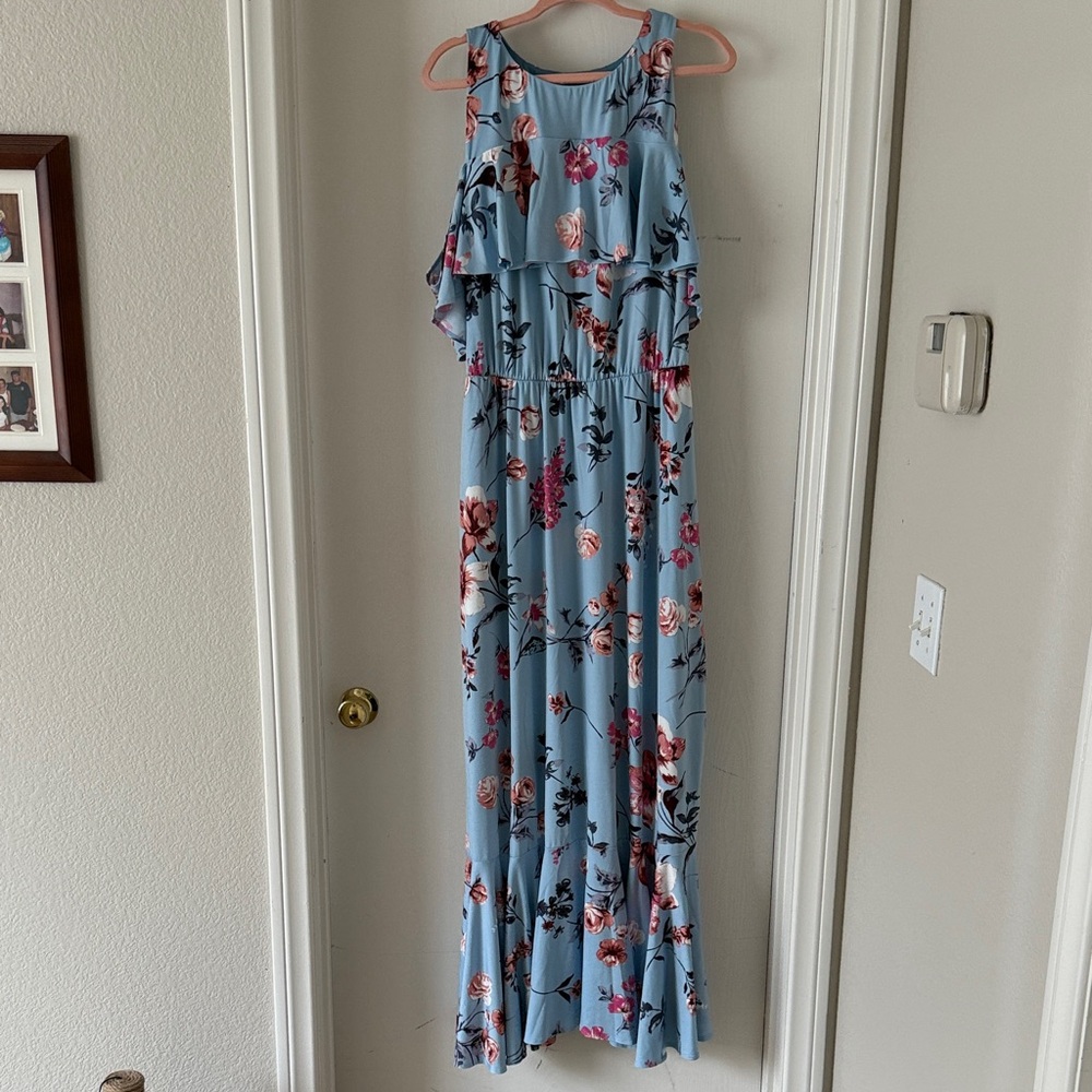 Kiyonna Floral Blue and Pink Maxi Dress